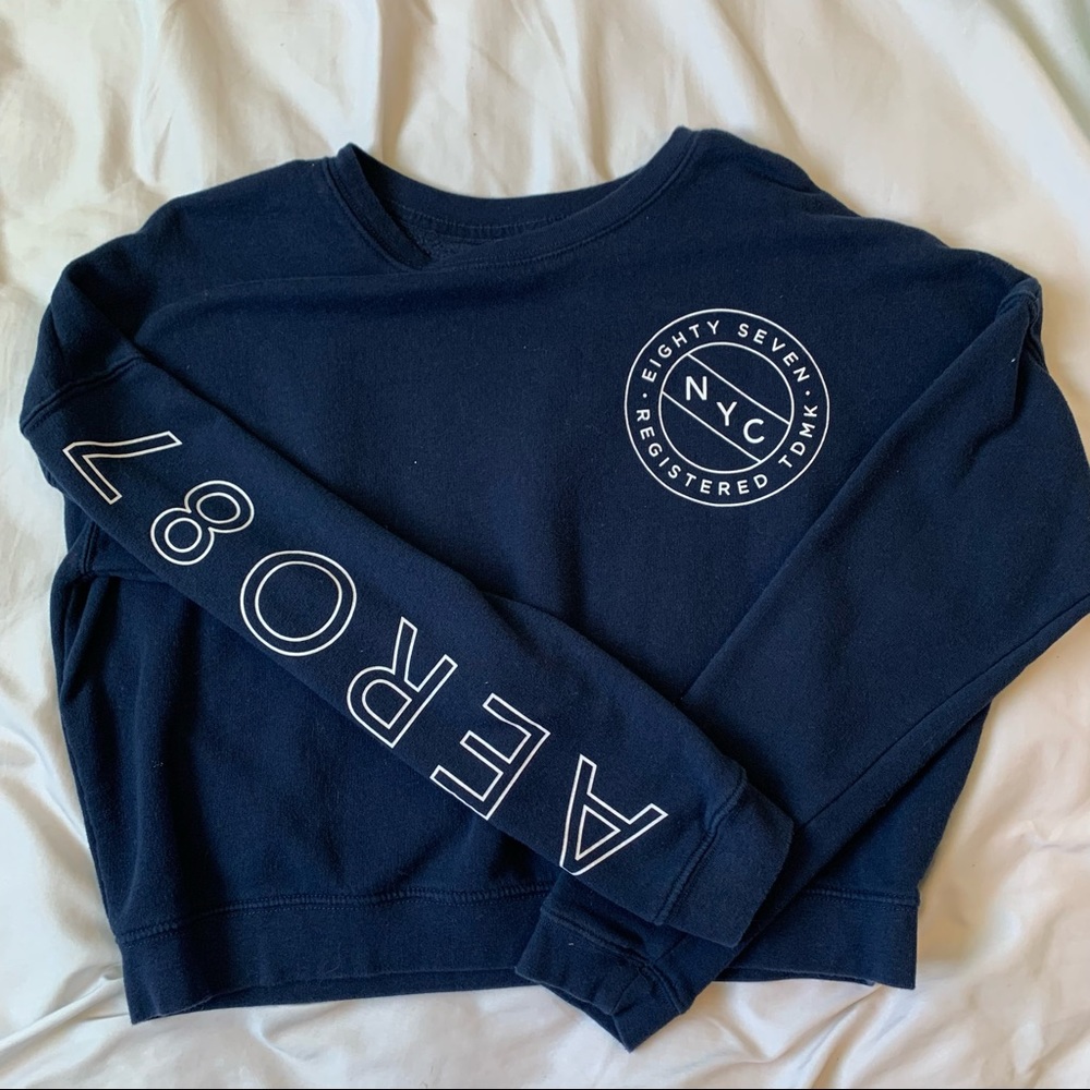 Aeropostale navy blue cropped crewneck sweater